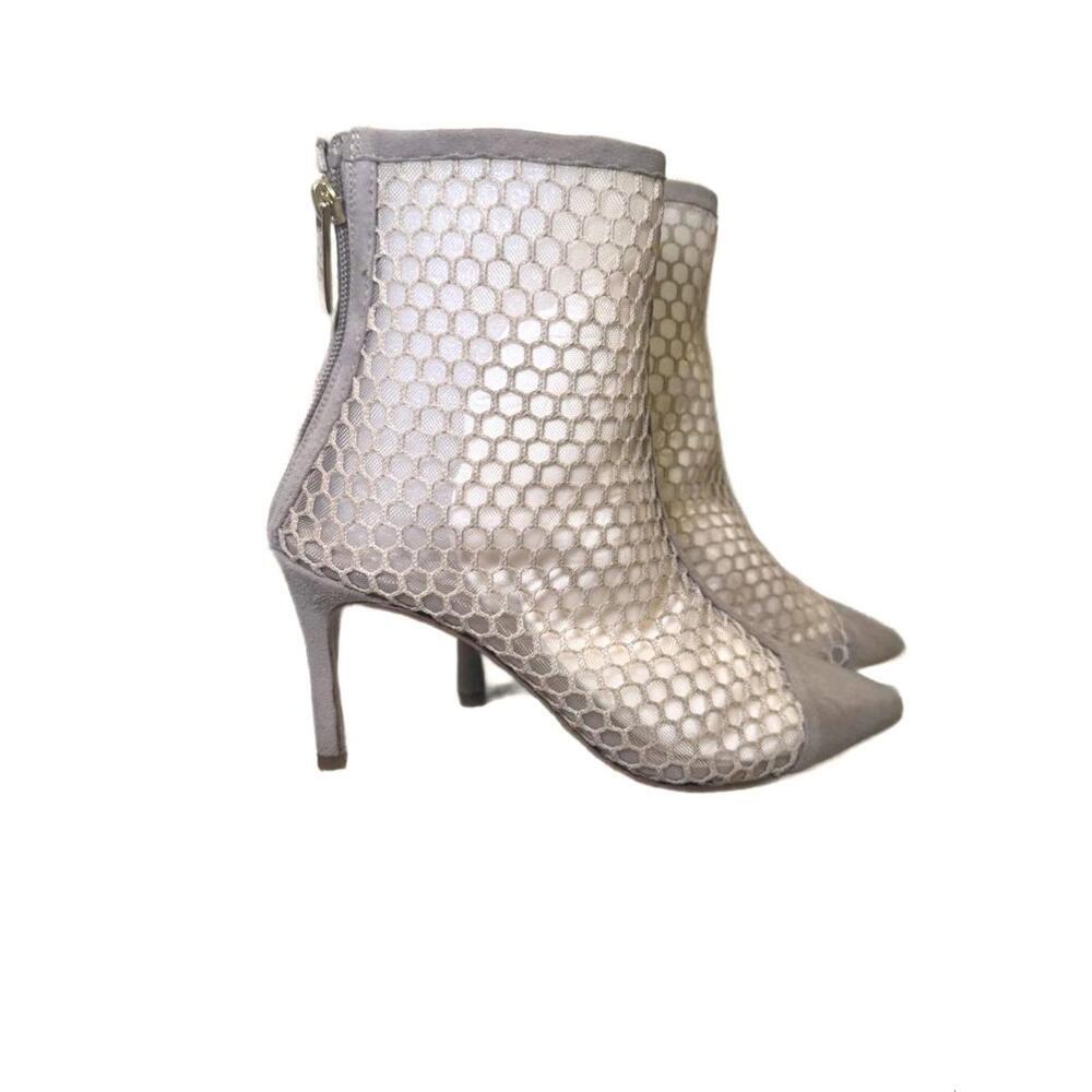 L'Agence Cerise Pointed Toe Bootie In Cashew Suede/mesh, Size 6 (New)